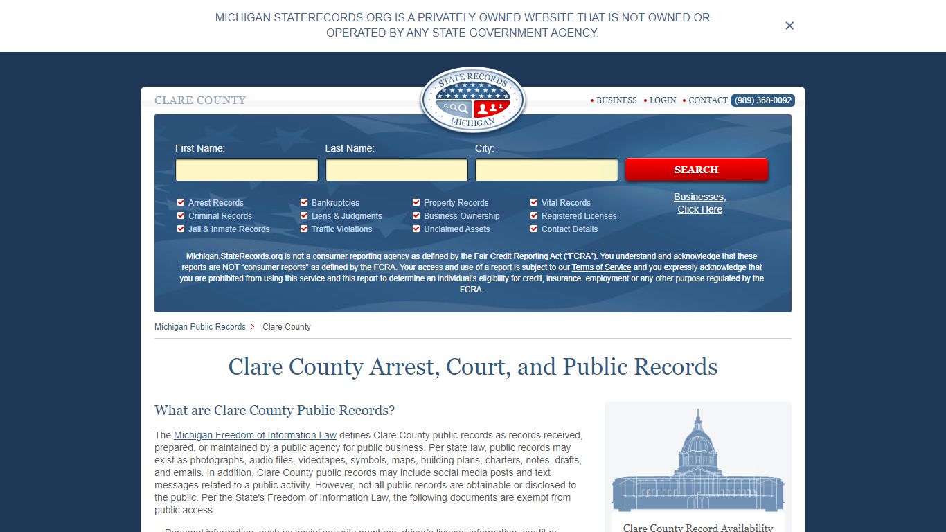 Clare County Arrest, Court, and Public Records